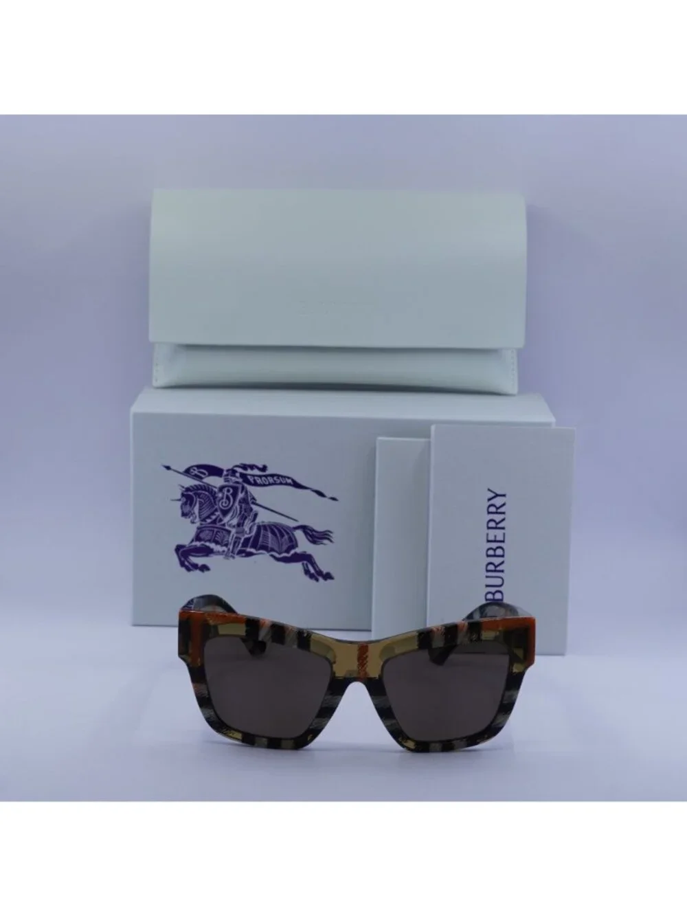 Burberry BE4449 4146/73 Square Sunglasses - Check Sand/ Dark Grey
